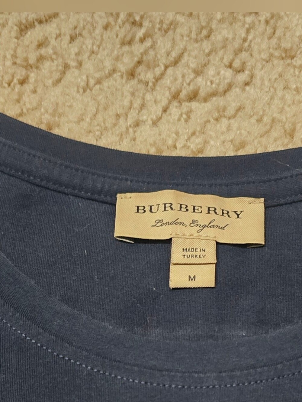 BURBERRY BRIT Shirt Blue Cotton Short Sleeve Nova Check Cuff Navy Blue Sz Medium - Picture 3 of 5